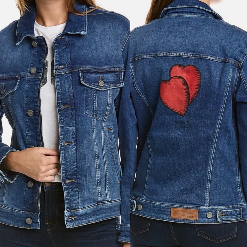 Zadig‎ & Voltaire “Kase Heart” Denim Jacket Medium Blue Size M NWOT